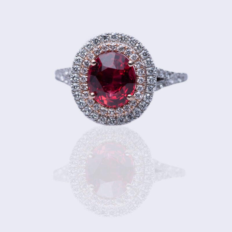 Oval Ruby Halo Diamond Ring